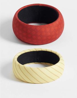 Reclaimed Vintage Reclaimed Vintage fabric stripe and polka dot bangle 2 pack in tones-Multi