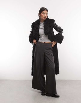 Reclaimed Vintage Reclaimed Vintage faux croc look trench coat with faux fur collar in and cuffs in black