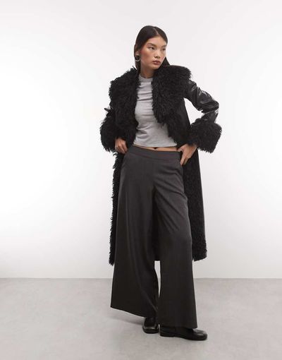 Reclaimed Vintage Reclaimed Vintage faux croc look trench coat with faux fur collar in and cuffs in black