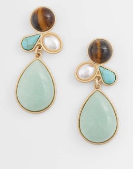 Reclaimed Vintage Reclaimed Vintage faux gem stone drop earrings in gold tone-Multi
