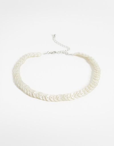 Reclaimed Vintage Reclaimed Vintage faux mother of pearl choker necklace in silver