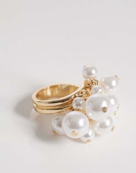 Reclaimed Vintage Reclaimed Vintage faux pearl charm ring in gold tone