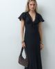 Reclaimed Vintage Reclaimed Vintage flax textured tie front maxi dress with lace trim in black-WHITE - 2