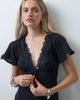 Reclaimed Vintage Reclaimed Vintage flax textured tie front maxi dress with lace trim in black-WHITE - 3