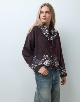 Reclaimed Vintage Reclaimed Vintage floral border print knitted cardi in brown with scarf