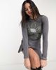 Reclaimed Vintage Reclaimed Vintage flower print long sleeve baby tee in charcoal-Gray - 3