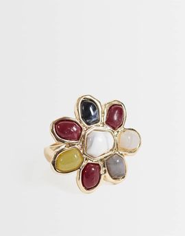 Reclaimed Vintage Reclaimed Vintage flower ring with faux semi precious stones-Gold