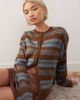 Reclaimed Vintage Reclaimed Vintage fluffy knit boxy cardigan in brown and blue stripe-Multi - 4