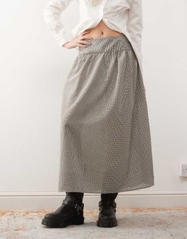 Reclaimed Vintage Reclaimed Vintage full circle skirt with dropped waist in brown gingham-Multi