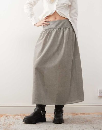 Reclaimed Vintage Reclaimed Vintage full circle skirt with dropped waist in brown gingham-Multi