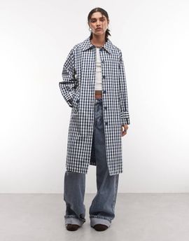 Reclaimed Vintage Reclaimed Vintage gingham plaid trench in navy-Blue