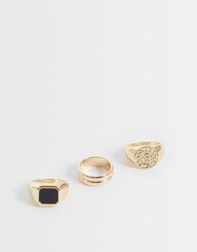 Reclaimed Vintage Reclaimed Vintage gold-tone 3 pack of rings with black stone