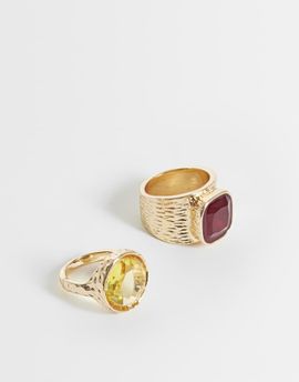 Reclaimed Vintage Reclaimed Vintage gold hammered two pack of stone set rings