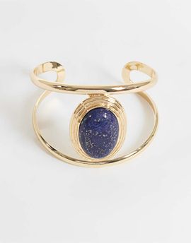 Reclaimed Vintage Reclaimed Vintage gold molten cuff with blue lapis stone