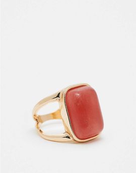 Reclaimed Vintage Reclaimed Vintage gold ring with amber faux semi precious stone