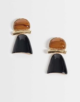 Reclaimed Vintage Reclaimed Vintage gold statement earrings with brown imitation stone