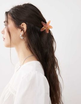Reclaimed Vintage Reclaimed Vintage hair claw clip with starfish in orange