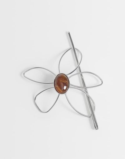 Reclaimed Vintage Reclaimed Vintage hair pin floral gem-Silver