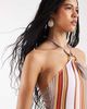 Reclaimed Vintage Reclaimed Vintage halter swimsuit with ring trim in pink and brown stripe-Multi - 4