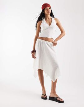 Reclaimed Vintage Reclaimed Vintage hanky hem skirt with pearl buttons in cream-White