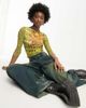 Reclaimed Vintage Reclaimed Vintage inclusive Y2K slash neck quarter sleeve top in green print - 3