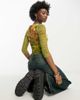 Reclaimed Vintage Reclaimed Vintage inclusive Y2K slash neck quarter sleeve top in green print - 4