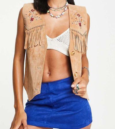 Reclaimed Vintage Reclaimed Vintage Inspired low rise mini faux suede skirt in blue-Purple