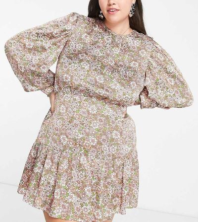 Reclaimed Vintage Reclaimed Vintage inspired Plus mini tea dress in floral print-Multi