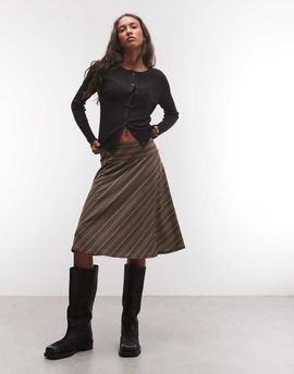 Reclaimed Vintage Reclaimed vintage jersey awkard length skirt in brown stripe-Pink