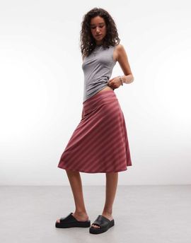 Reclaimed Vintage Reclaimed vintage jersey awkward length skirt in stripe-pink
