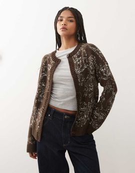 Reclaimed Vintage Reclaimed Vintage knit boxy cardigan with tapestry print in chocolate brown