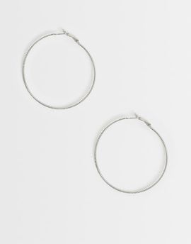 Reclaimed Vintage Reclaimed Vintage large Y2K skinny hoop earrings-Silver