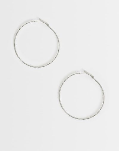 Reclaimed Vintage Reclaimed Vintage large Y2K skinny hoop earrings-Silver