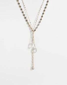 Reclaimed Vintage Reclaimed Vintage lariat necklace with gem stone details in gold