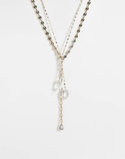 Reclaimed Vintage Reclaimed Vintage lariat necklace with gem stone details in gold
