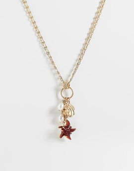 Reclaimed Vintage Reclaimed Vintage layered chain necklace with charm seashell pendant in gold