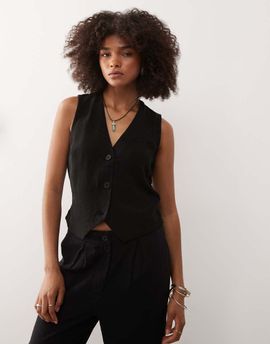 Reclaimed Vintage Reclaimed Vintage linen blend vest in black
