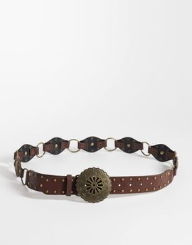 Reclaimed Vintage Reclaimed Vintage link disc western faux leather belt in brown
