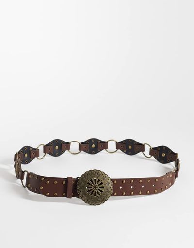 Reclaimed Vintage Reclaimed Vintage link disc western faux leather belt in brown