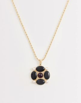 Reclaimed Vintage Reclaimed Vintage long line boho pendant necklace with rope detail chain in gold-Multi