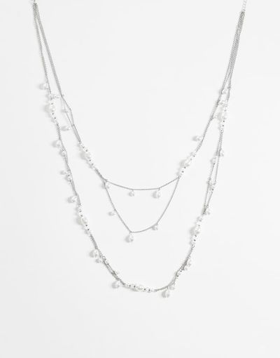 Reclaimed Vintage Reclaimed Vintage long line layered pearl necklace in silver
