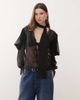 Reclaimed Vintage Reclaimed Vintage long sleeve sheer day top with lace trim and skinny scarf in black - 1