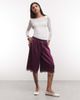 Reclaimed Vintage Reclaimed Vintage longline satin shorts with lace trim in plum-White - 1