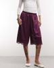Reclaimed Vintage Reclaimed Vintage longline satin shorts with lace trim in plum-White - 2