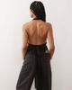 Reclaimed Vintage Reclaimed Vintage low plunge halterneck top with waist tie in black - 3