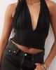 Reclaimed Vintage Reclaimed Vintage low plunge halterneck top with waist tie in black - 4