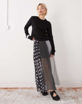 Reclaimed Vintage Reclaimed Vintage maxi sheer skirt in spliced polka dot print-Multi