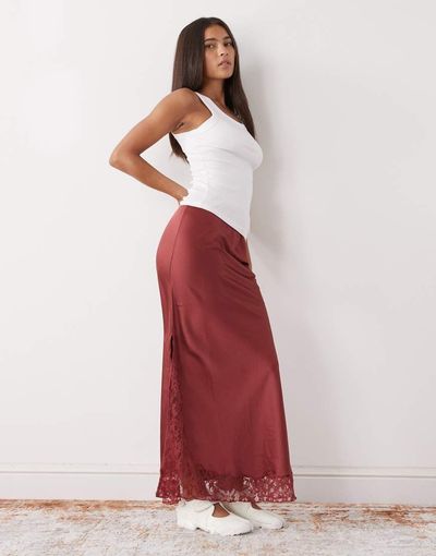 Reclaimed Vintage Reclaimed Vintage maxi skirt with lace inserts in rust red