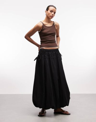 Reclaimed Vintage Reclaimed Vintage midi bubble skirt with side ties in black