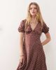 Reclaimed Vintage Reclaimed Vintage midi tea dress with puff sleeves and cross back in brown polka dots-Multi - 4